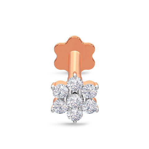 Lavari Jewelers Women's Straight Bone Flower Nose Ring, 14K White Gold, 4.5  MM Cubic Zirconia, 22 Gauge